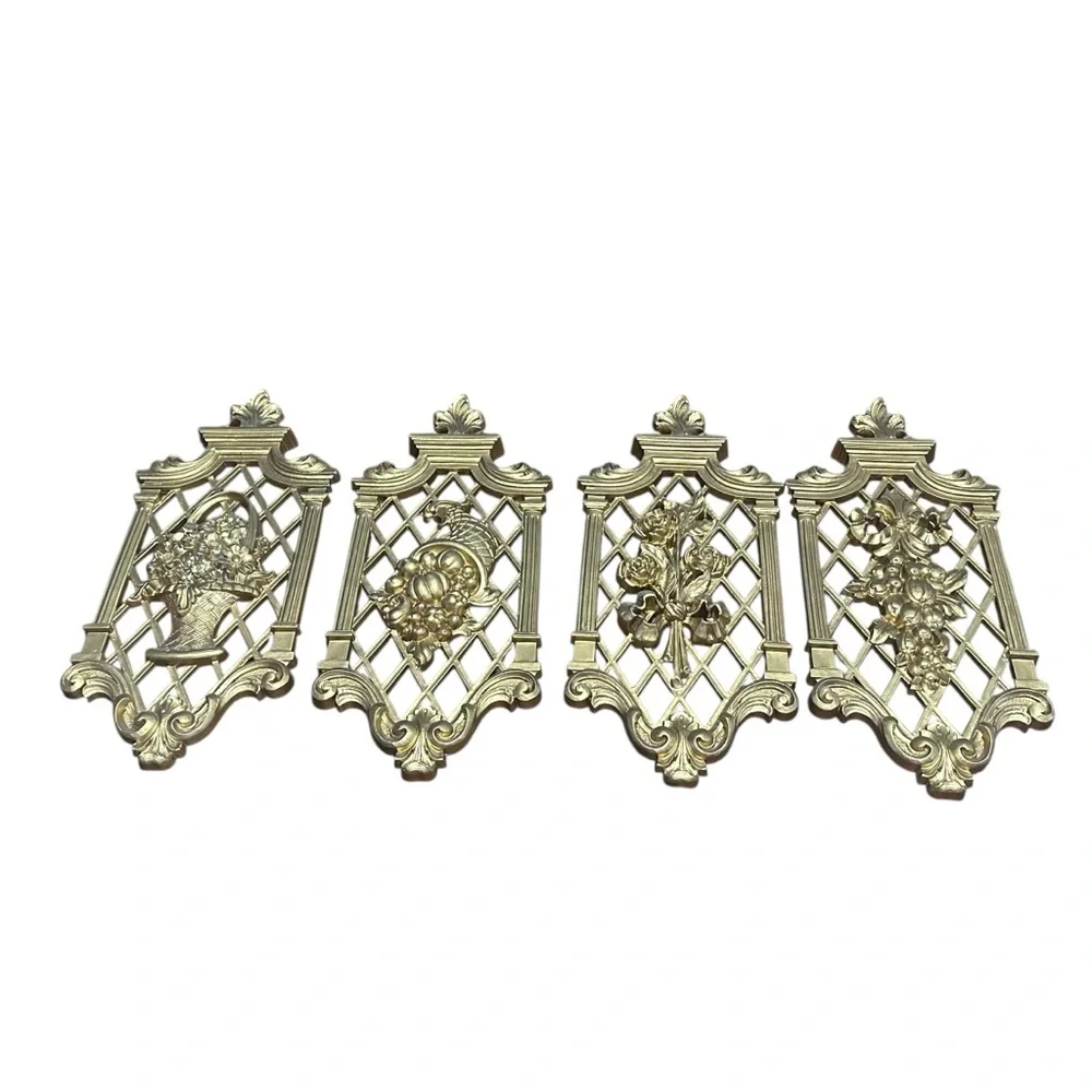 Vintage 1971 Dart Gold Wall Plaques Hollywood Regency Set of‎ 4